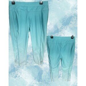 Fullbeauty Sport 12 Teal Ombre Stitch Seam Detail Capri Active Pull-On Pants